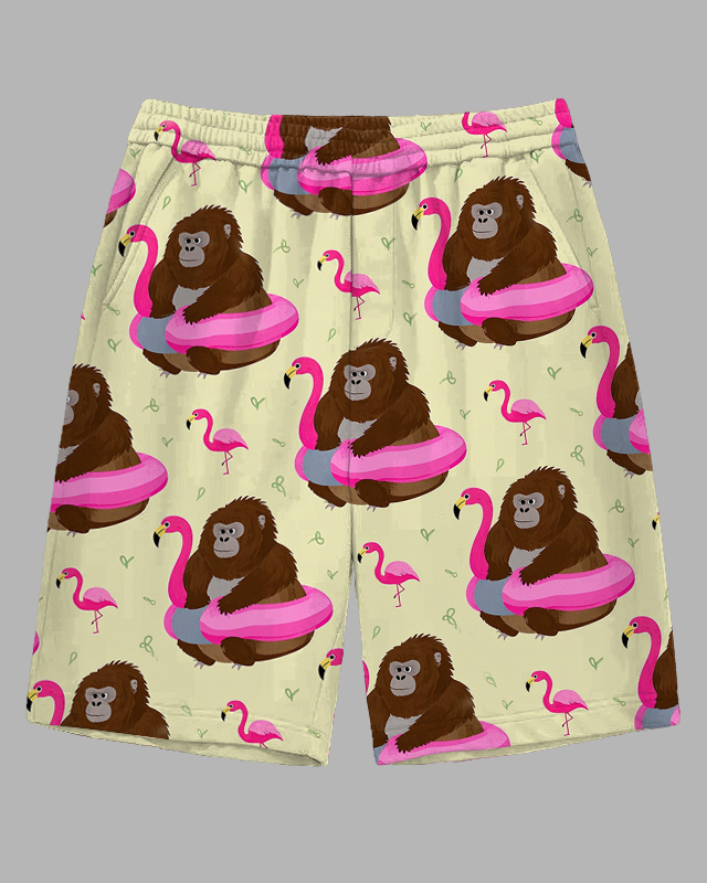 Big and Tall Men's Fashion Cartoon Chimpanzee Swim Ring Printed Daily Casual Shorts