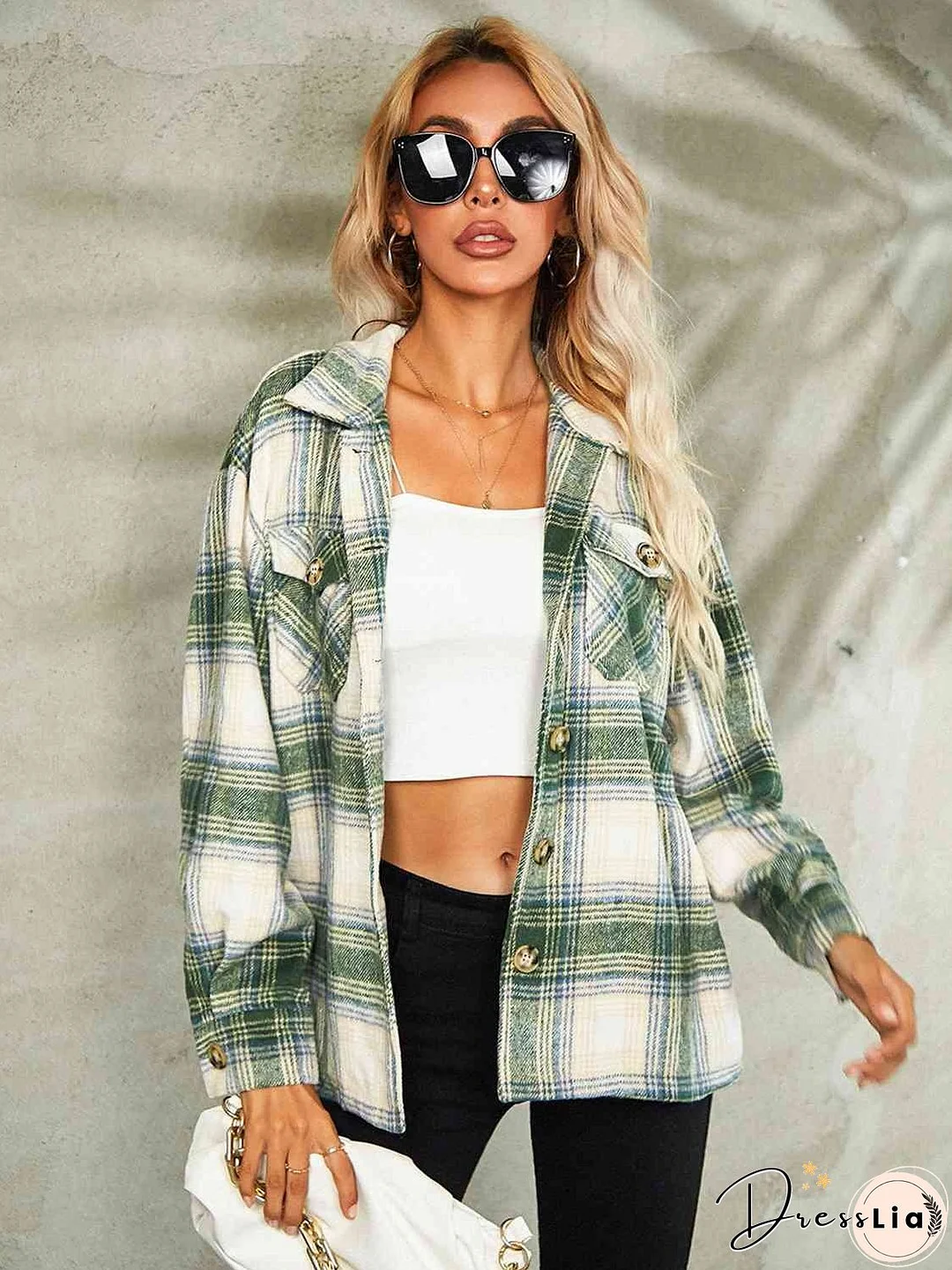 Plaid Button Down Collared Jacket