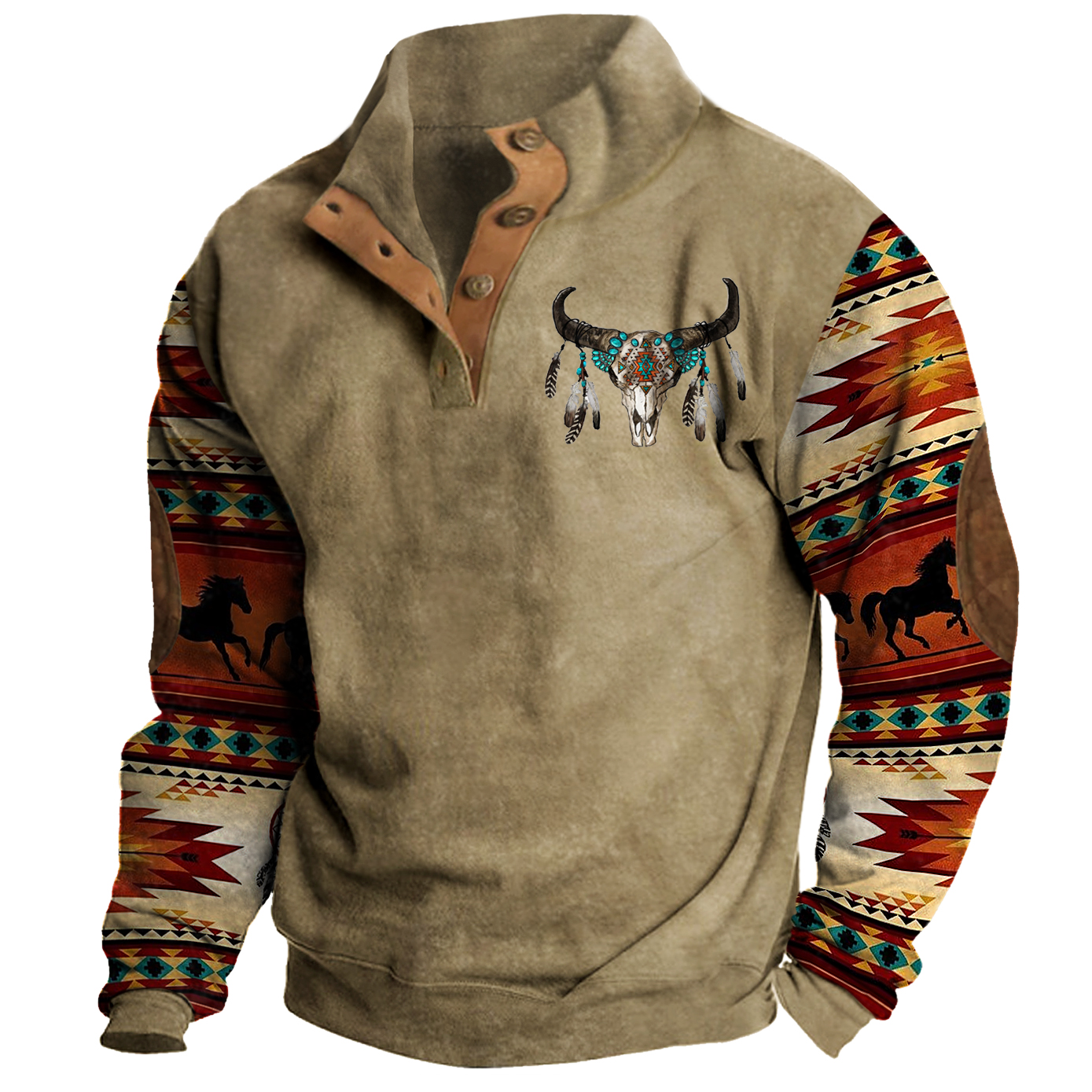 Men's Vintage Western Yellowstone Colorblock Zipper Stand Collar Sweatshirt