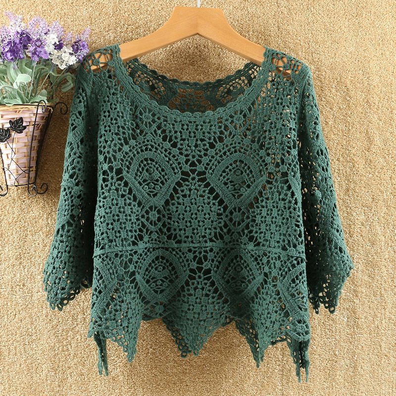Shawl hollow knit sweater thin style literary pullover blouse women's air-conditioning shirt top pullover