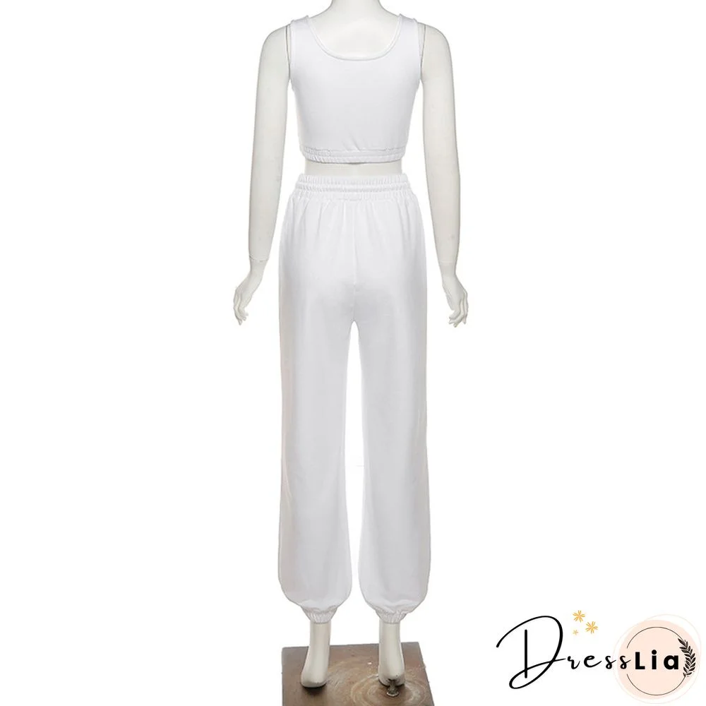 Fitness Crop Tops Sweatpants Summer Tracksuit