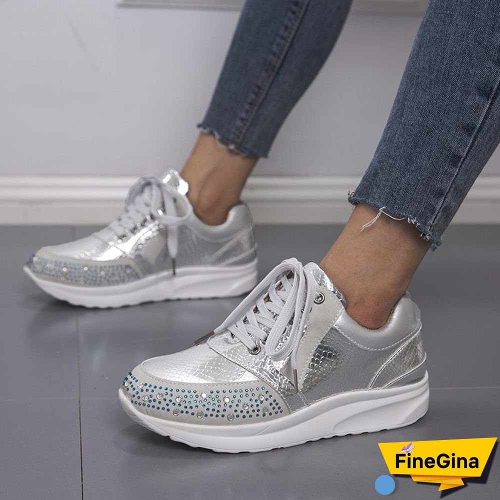 Women'Casual Leather Rhinestones Sneakers