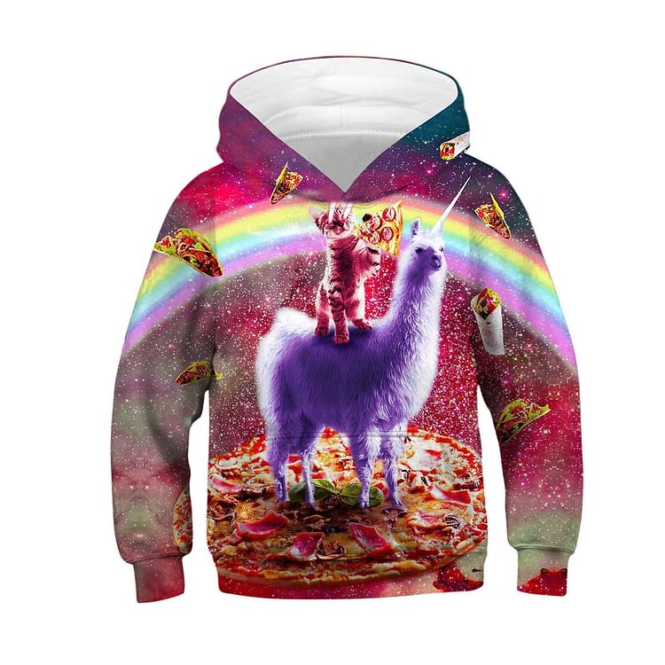 Kids 3d Hoodies Colorful Paint Pizza Alpaca Printed Sweatshirts for Children-Mayoulove