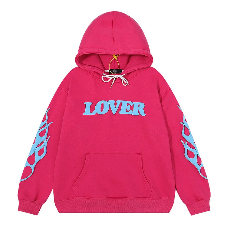 Kanye West Sunday Service Hoodie Autumn and Winter Lover Letter Three-Dimensional Flame Puff Print Velvet Padded Hooded Sweatshirt