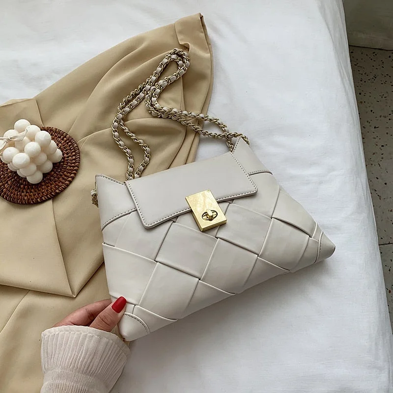 Woven Square Crossbody Bag 2021 Fashion New High Quality PU Leather Women's Designer Handbag Chain Shoulder Messenger Bag