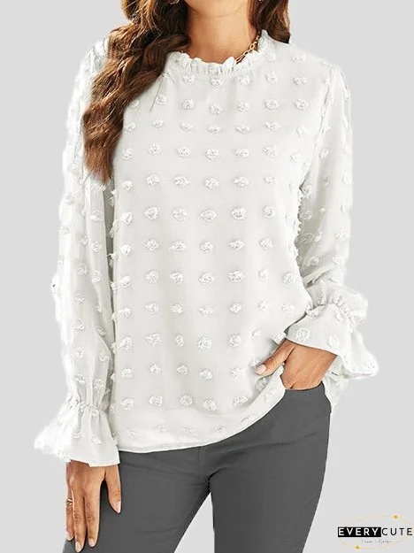 Blouses Ruffle Neck Jacquard Long Sleeve Blouse for Women