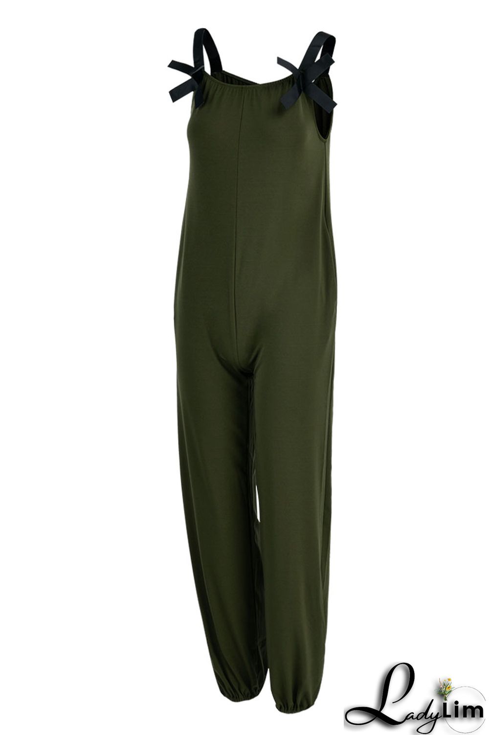 Burgundy Casual Solid Split Joint Spaghetti Strap Loose Jumpsuits