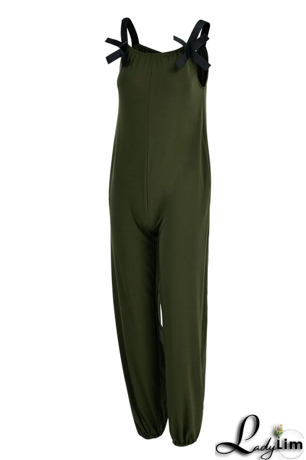 Burgundy Casual Solid Split Joint Spaghetti Strap Loose Jumpsuits