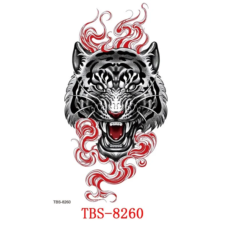 Sdrawing Forest King Animal Tattoo Sticker for Men Tiger Skull Skeleton Fake Tattoo for Women Wolf Tattoo Temporary Waterproof