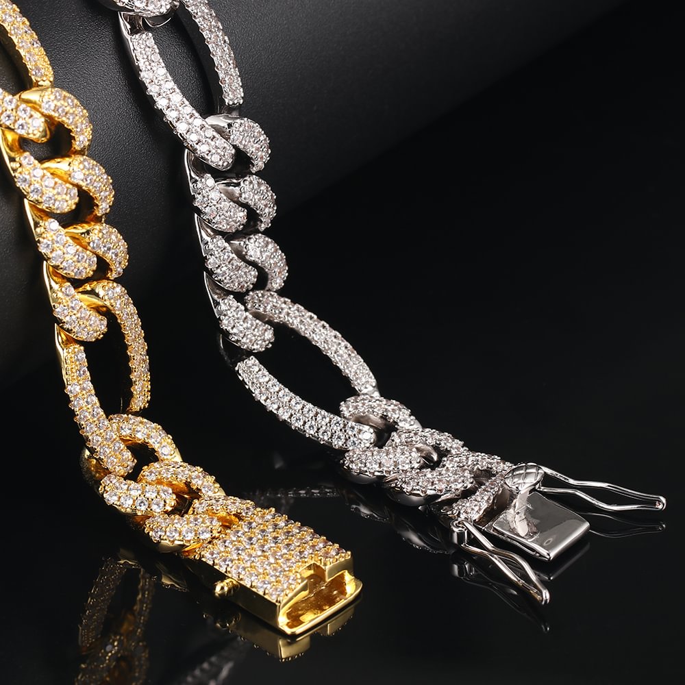 12mm Figaro Link Micro CZ Iced Out Chain-VESSFUL