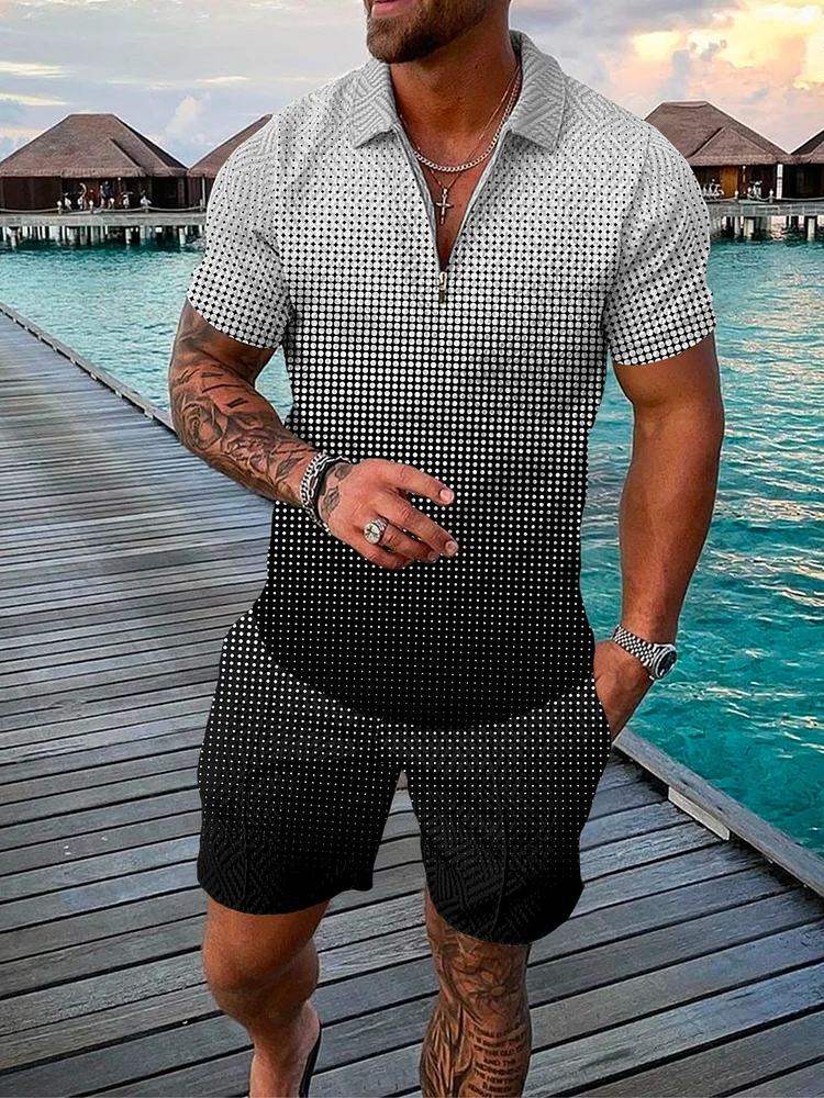 Men's Polka Dot Gradient Polo Suit