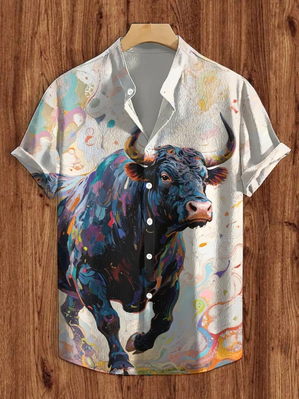 Men's Cow Watercolor Painting Art Print Casual Shirt