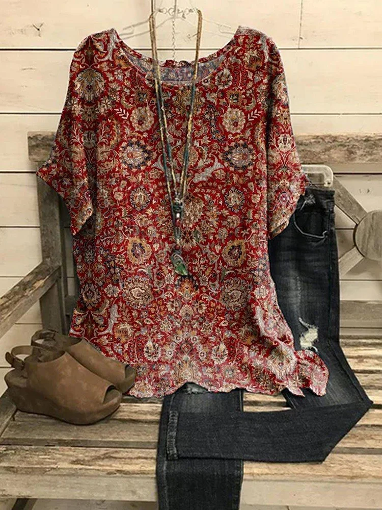 Women's Vintage Flower Casual Top