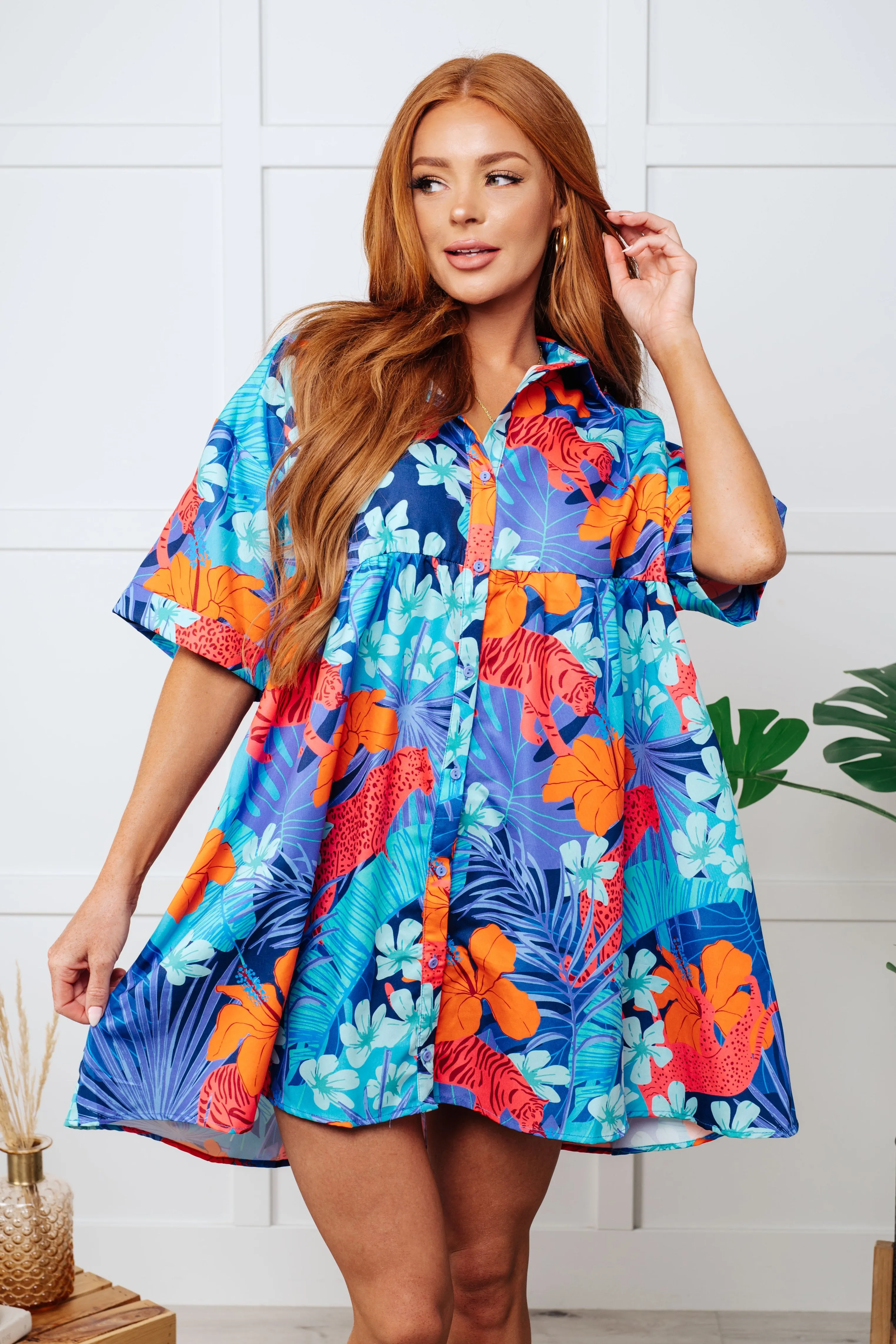 Mother Nature's Recipes Collared Dress in Blue mysite idetrend