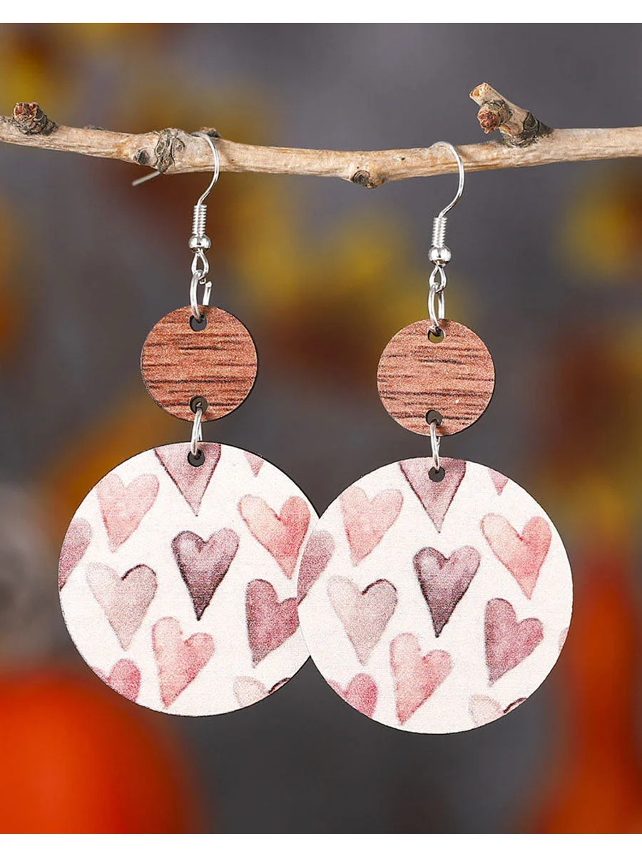 Valentine's Day Heart Wooden Earrings