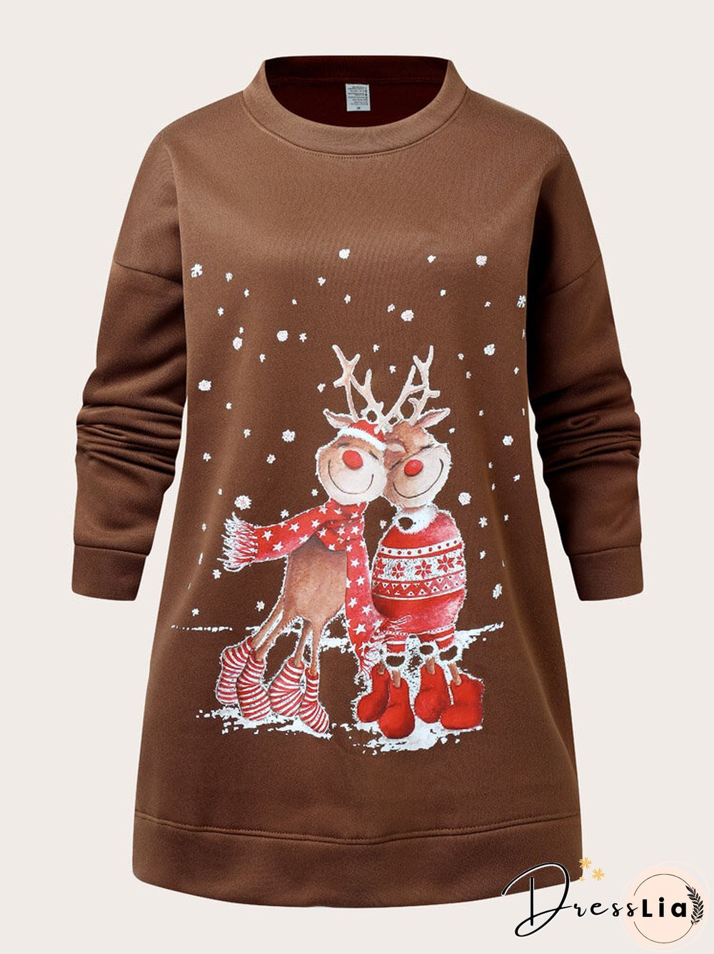 Christmas Cartoon Print Casual O-neck Loose Sweatshirt