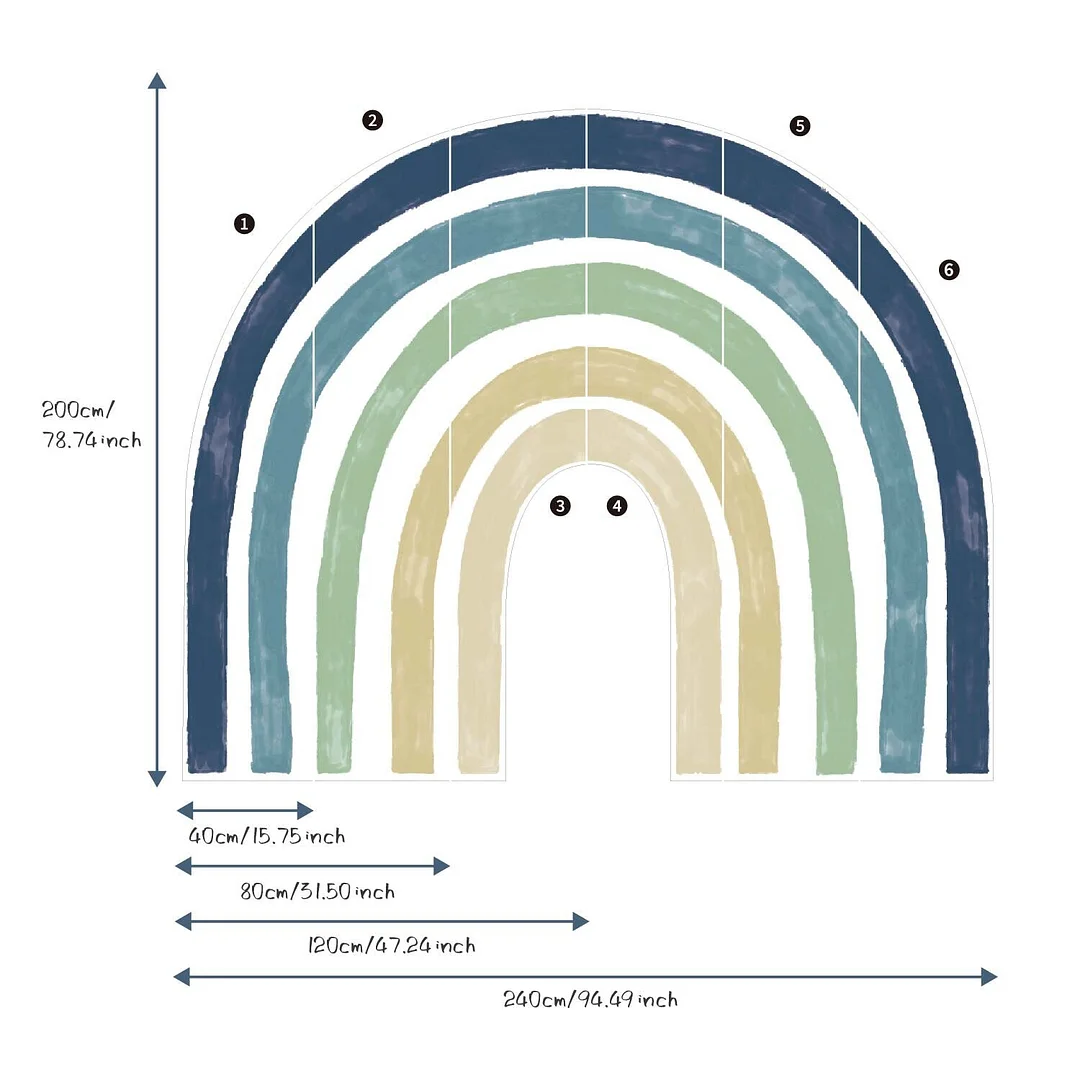 Large Watercolour Rainbow Wall Stickers for Kids Room Living Room Nursery Home Decor Colorful Rainbow Mural Self-adhesive Fabric