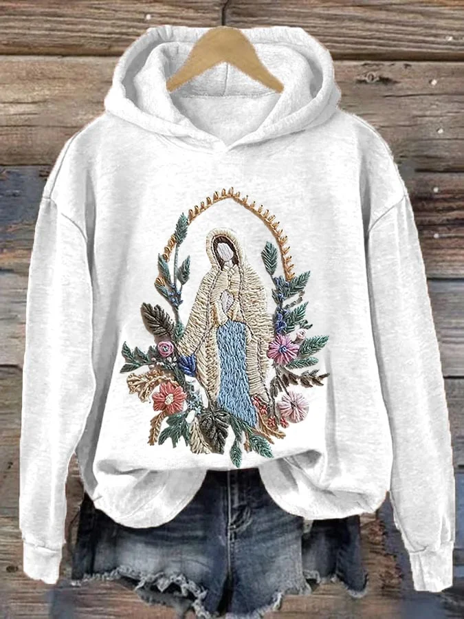 Women's Christian Our Lady Floral Print Hoodie
