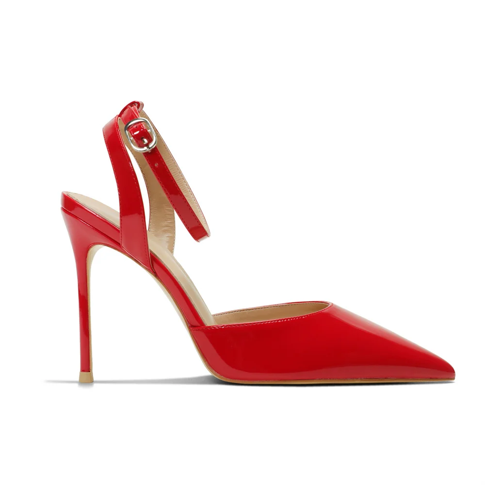 100mm Women's Slingback Ankle Buckle Pointed Toe Wedding High Heels-MERUMOTE