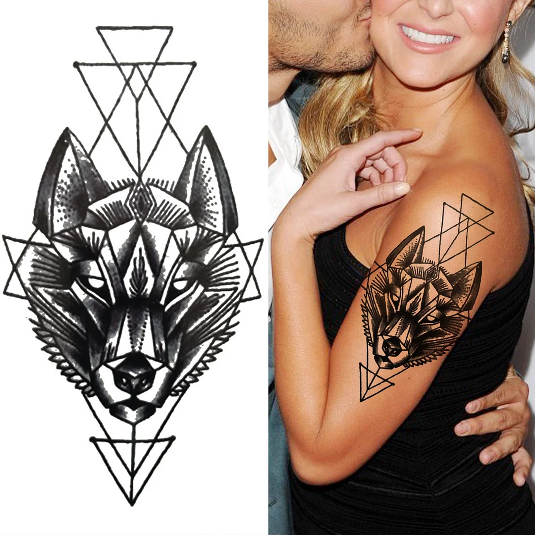 Sdrawing Compass Lion Rose Temporary Tattoo For Men Adults Realistic Fake Tiger Crown Cross Tattoo Sticker Thigh Half Sleeve Tatoo