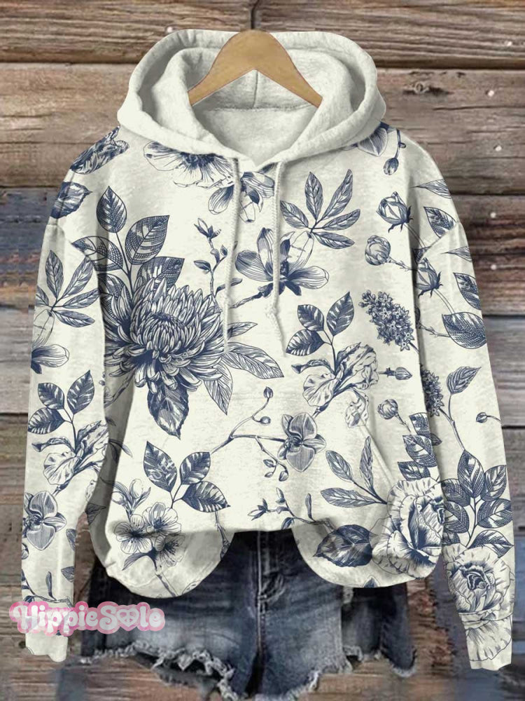 Vintage Lovely Floral Art Print Casual Hoodie Sweatshirt Multicolor / S