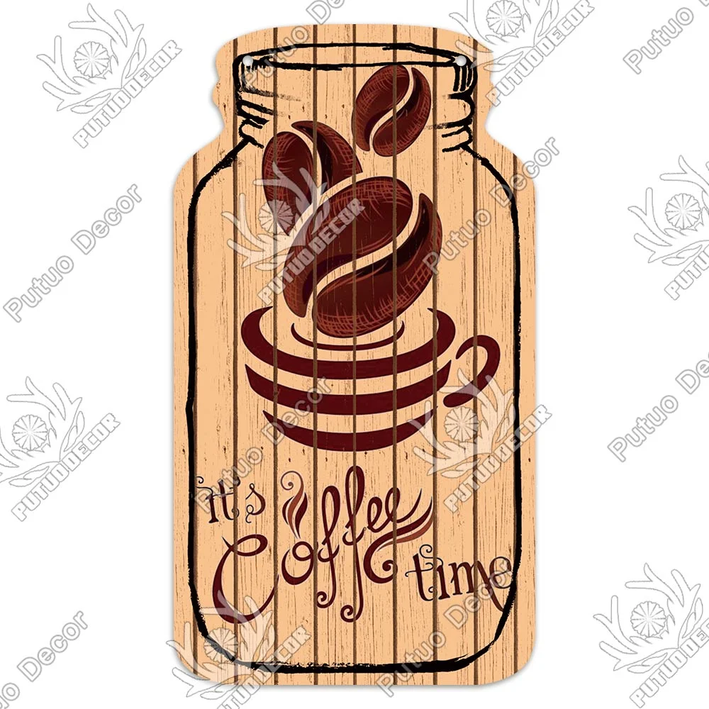 Putuo Decor Coffee Plaques Mason Jar Shape Wooden Signs Irregular Plate for Cafe Decoration Kitchen Wall Decor Decorative Plaque
