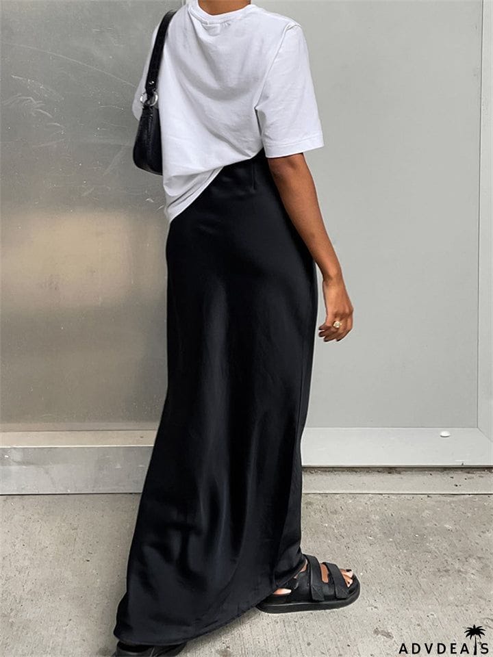 Sleek French Style High-waisted Maxi Skirts for Women
