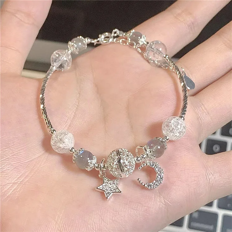 Fashion White Crystal Zircon Star Moon Charm Bracelet