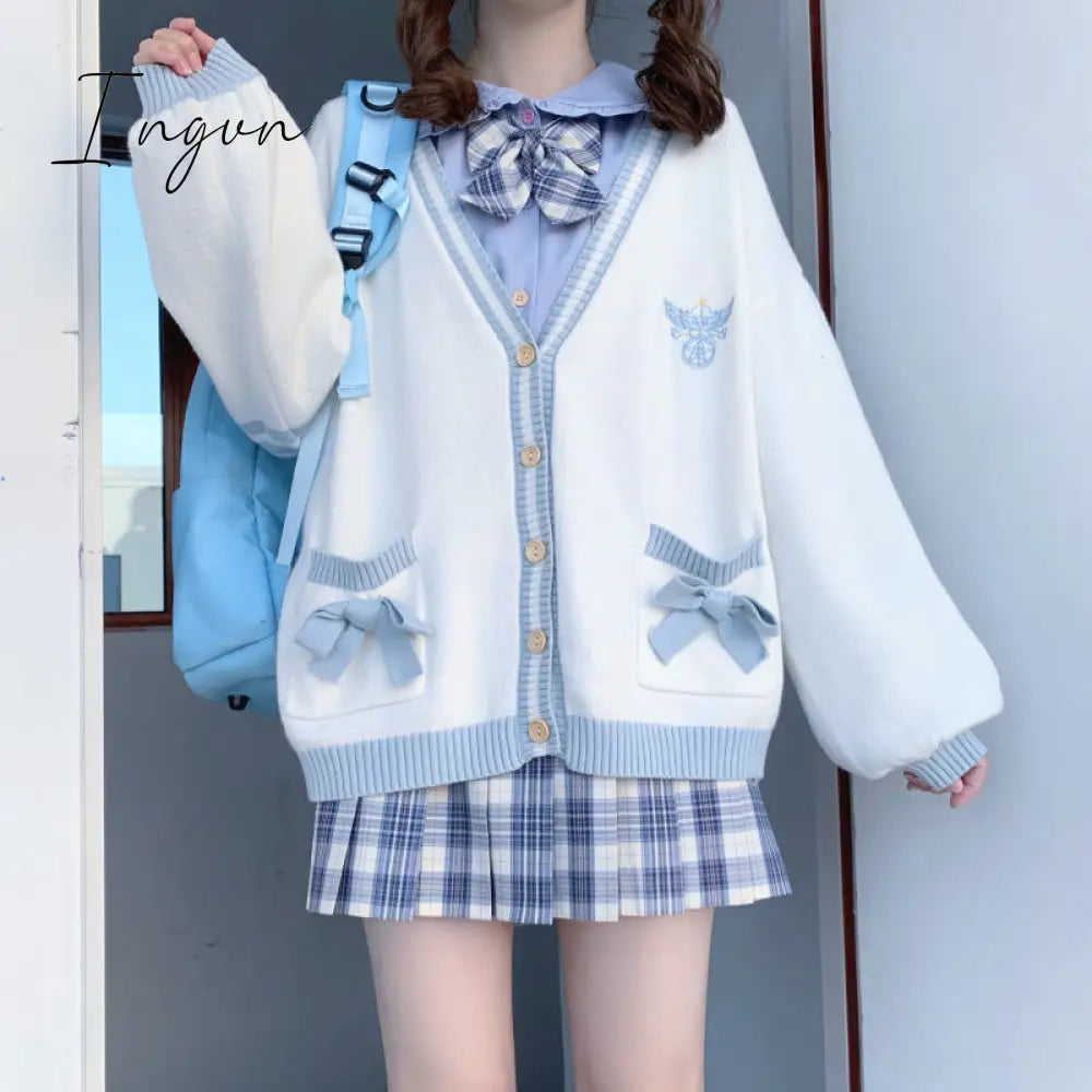Ingvn - Spring Japanese Kawaii Fashion Pink Cardigan Women Harajuku Knitted Sweater Cute Bow Heart