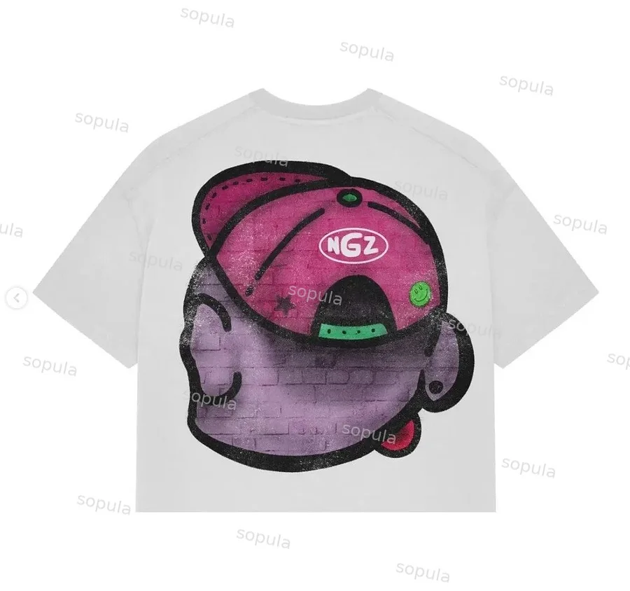 Sopula Vintage Cartoon Big Face Graphics 100% Cotton Cropped T-Shirts