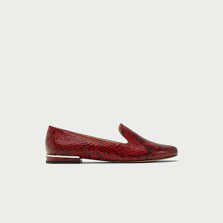 Burgundy Python Round Toe Flats Loafers Vdcoo