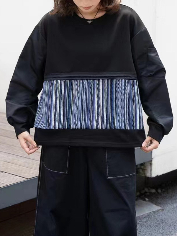 Round Neck Color Matching Patchwork Sweater