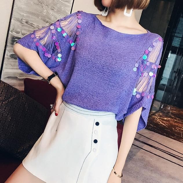 5 Colors Pastel Glitter Knitting Shirt S12773