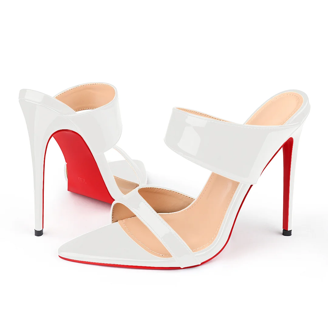 120mm Women's Sandals Pointed Toe Mules Heels Slip on Red Bottom Stilettos Irregular Strap Sandals -MERUMOTE