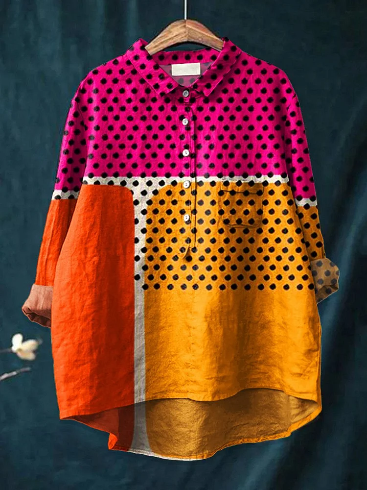 Women's   Abstract Geometry Art Print Casual Cotton And Linen Shirt