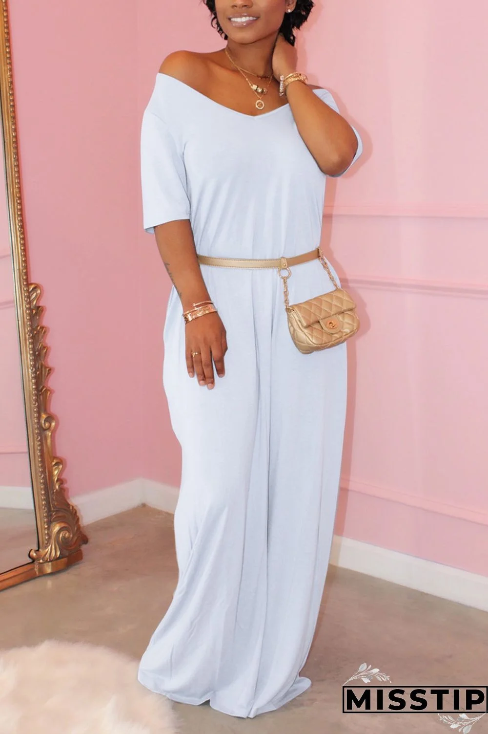 Light Blue Sexy Fashion Short Sleeve Dress