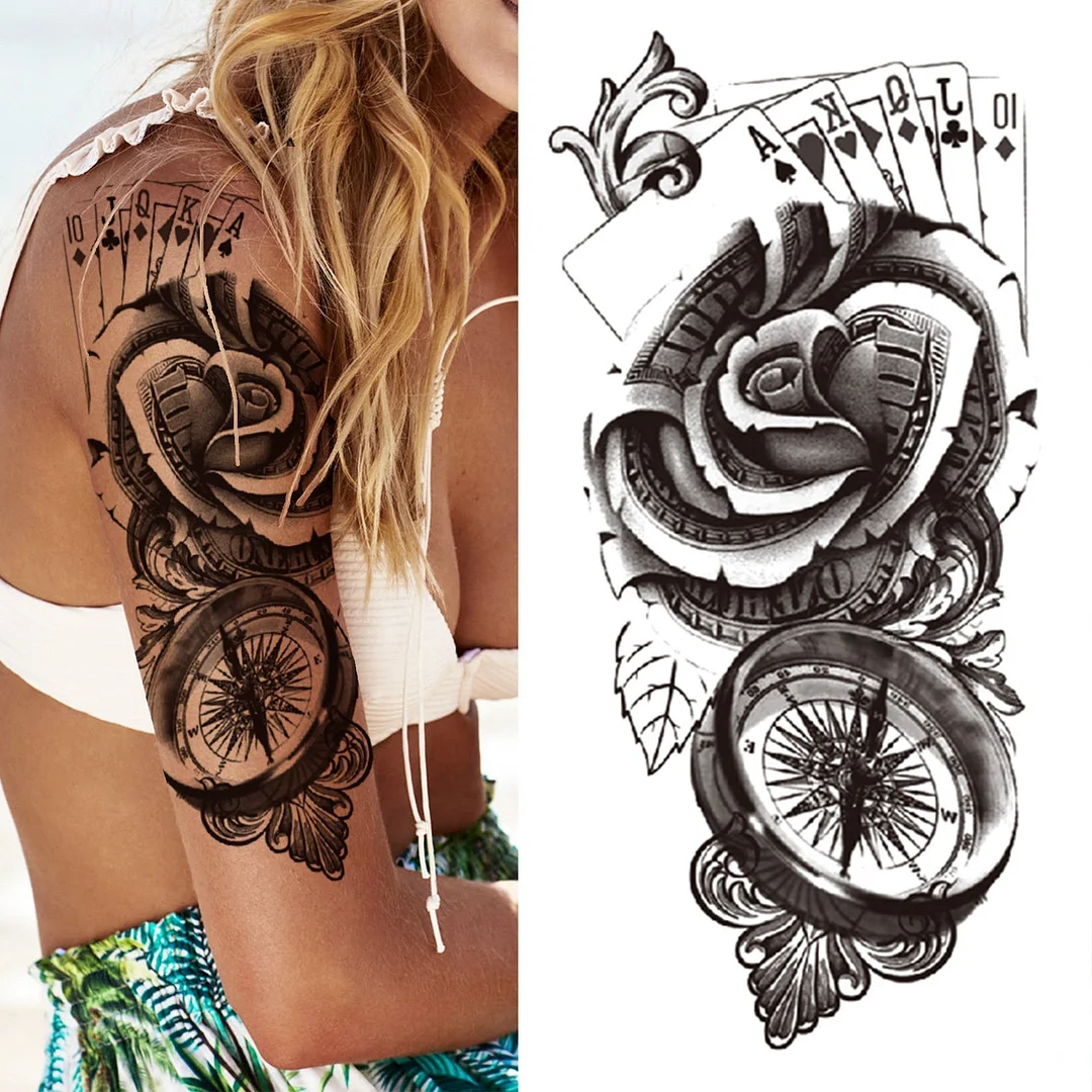 Realistic Fake Peony Temporary Tattoos For Women Girl Black Rose Elephant Flower Tattoo Sticker Tiger Anemone Tatoos Half Sleeve 530-1