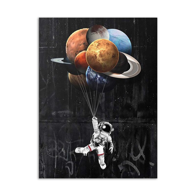Cotton Tshirt Astronaut Space Canvas Painting Funny Posters Cosmonaut Dreaming Stars Oil Painting Prints Wall Pictures for Living Room Decor t -shirt Tee