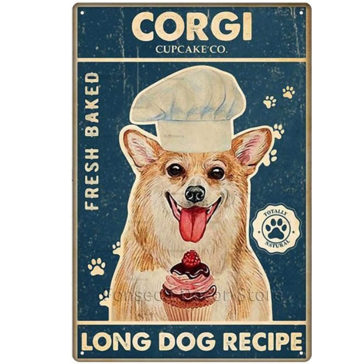 Corgi Cupcake Co. - Vintage Tin Signs/Wooden Signs - 7.9x11.8in & 11.8x15.7in