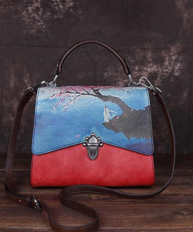 Modern Red Print Paitings Calf Leather Tote Handbag CK2579- Fabulory