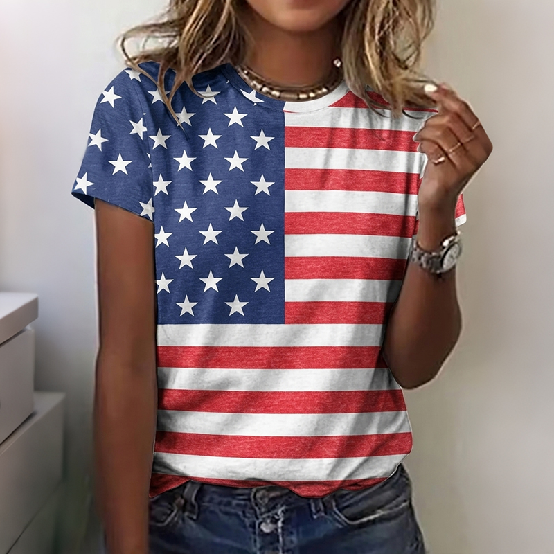 Comstylish Women's Independence Day Flag Print T-shirt