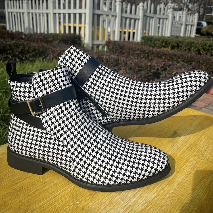 Men's Fashion Houndstooth Ankle Boots
