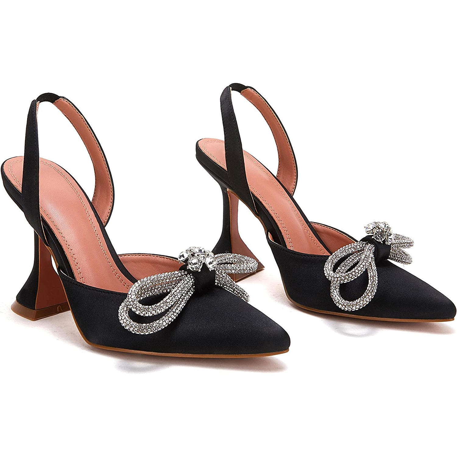 95mm Begum Crystal Bowknot Party Wedding Heels Slingback Women's Pumps-MERUMOTE