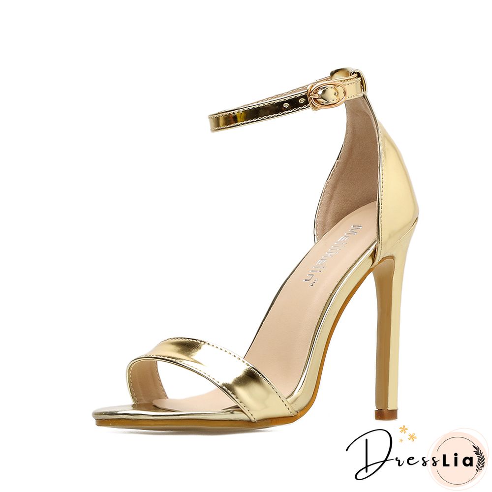 New Womens High Heels Sandals With Buckle Gold Silver Wedding Shoes Large Size Female