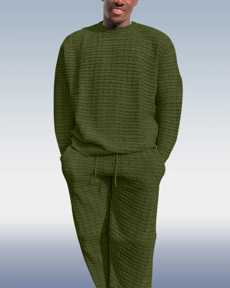 Suitmens Men's Dark green Casual Knit Two-Piece Set