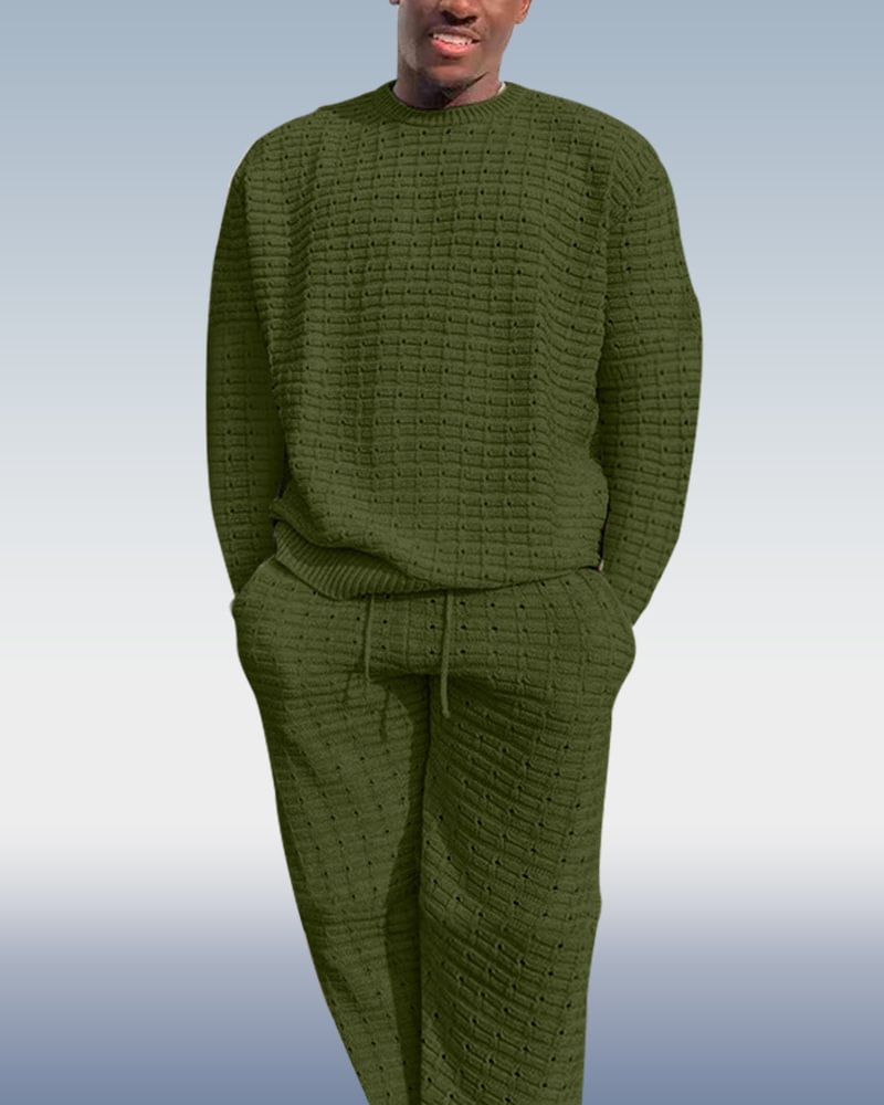 Men's Dark green Casual Knit Two-Piece Set