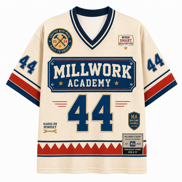 Surf Millwork Academy Cotton T-Shirt - Cream / Blue / Red