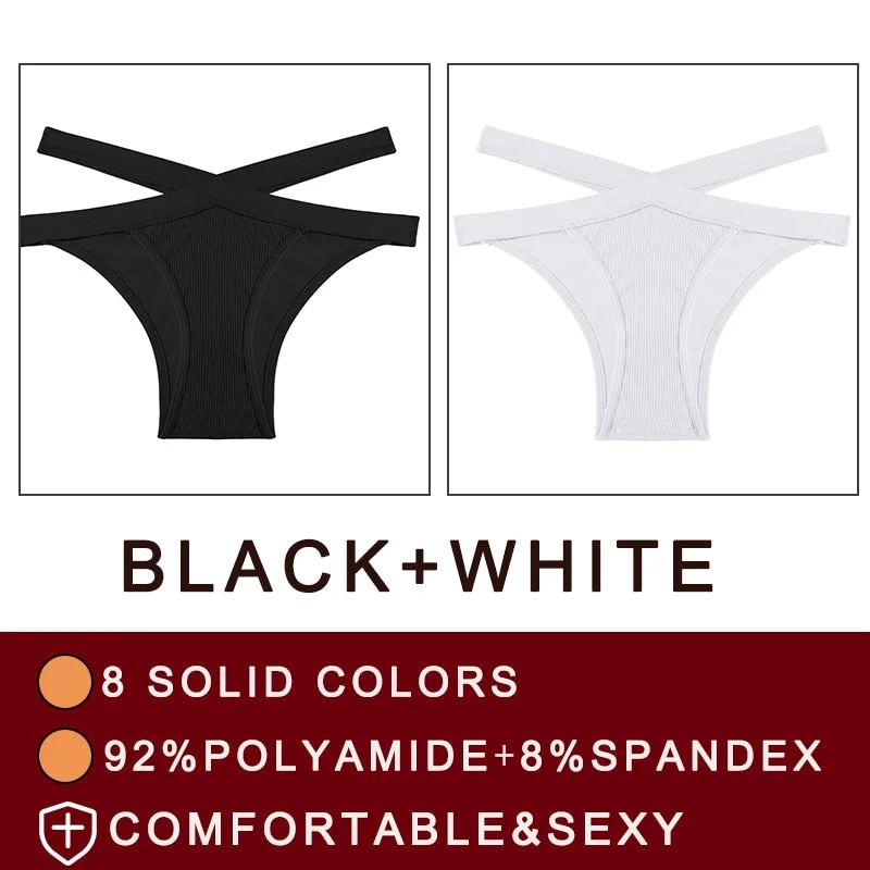 FINETOO 2PCS/Set Fashion Women's Seamless Sexy Panties Lingerie Girls Cross Strap Underwear Briefs 8 Solid Colors Woman Pantys