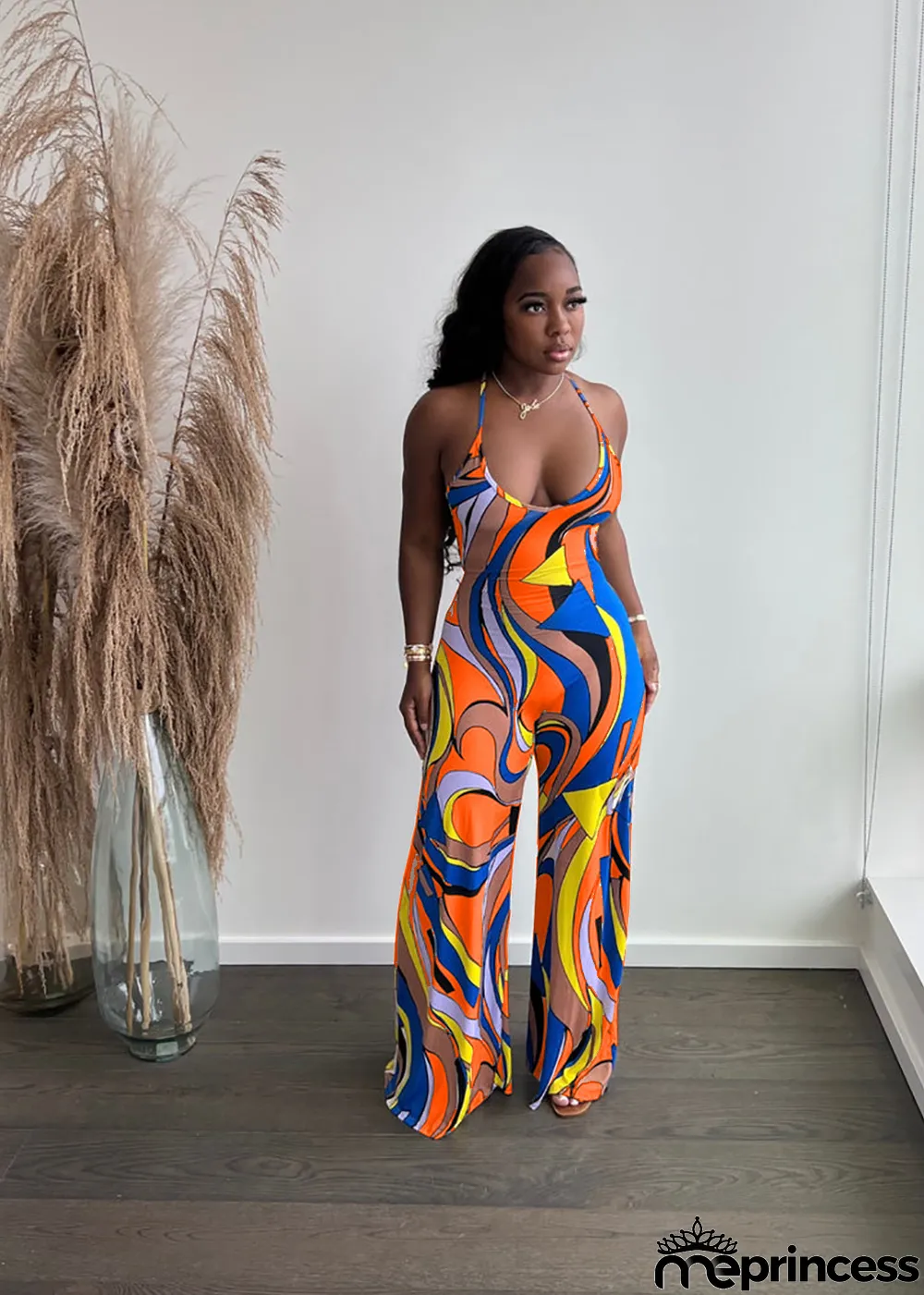 Sexy Printed Backless Jumpsuit