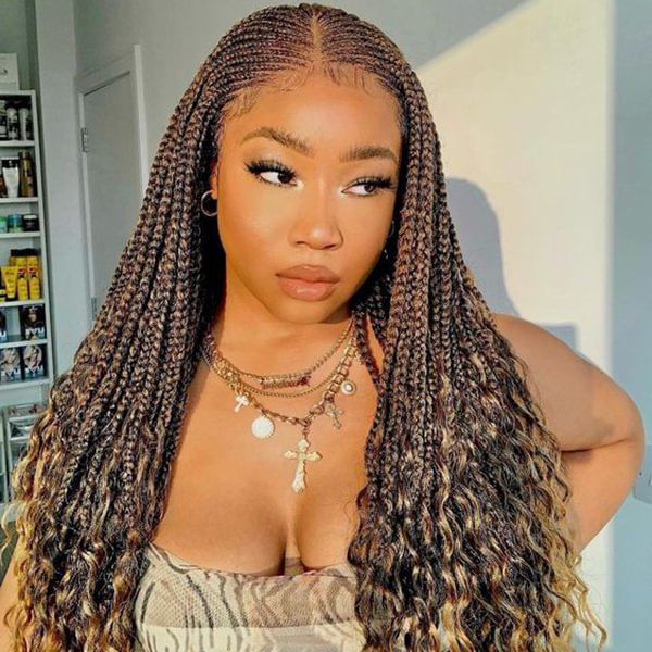 [New In] WEQUEEN Colored Fulani Cornrow Braids with Curly Ends 13x4 Lace Front Wigs